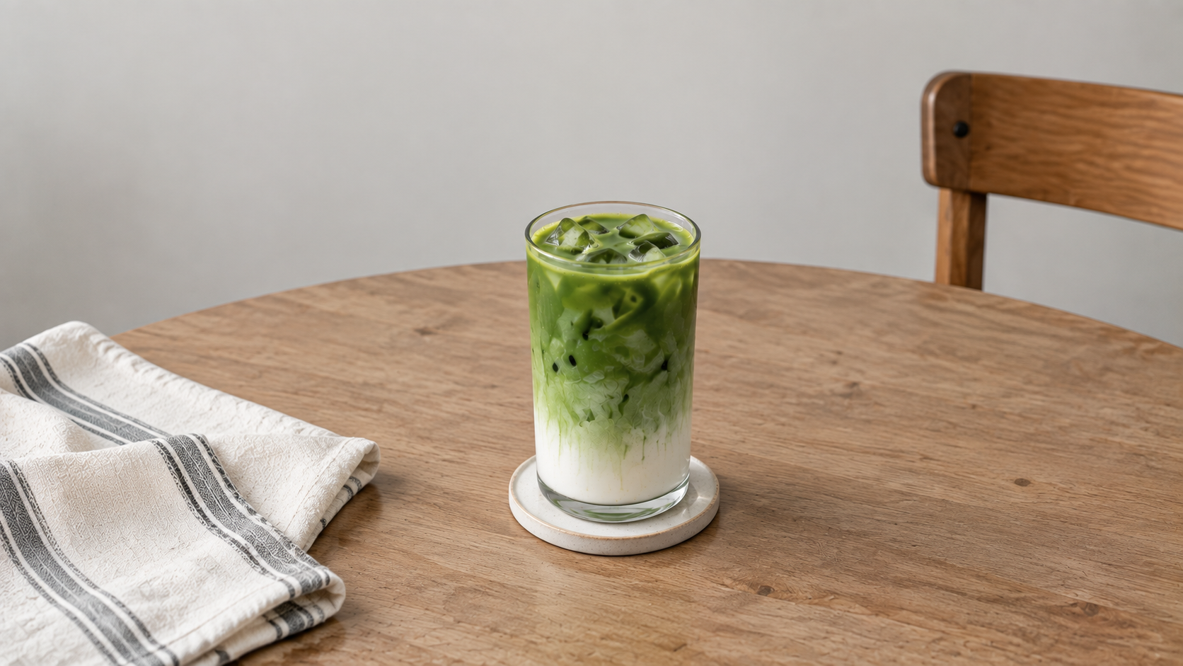 Homemade iced matcha latte recipe with smooth green matcha and milk